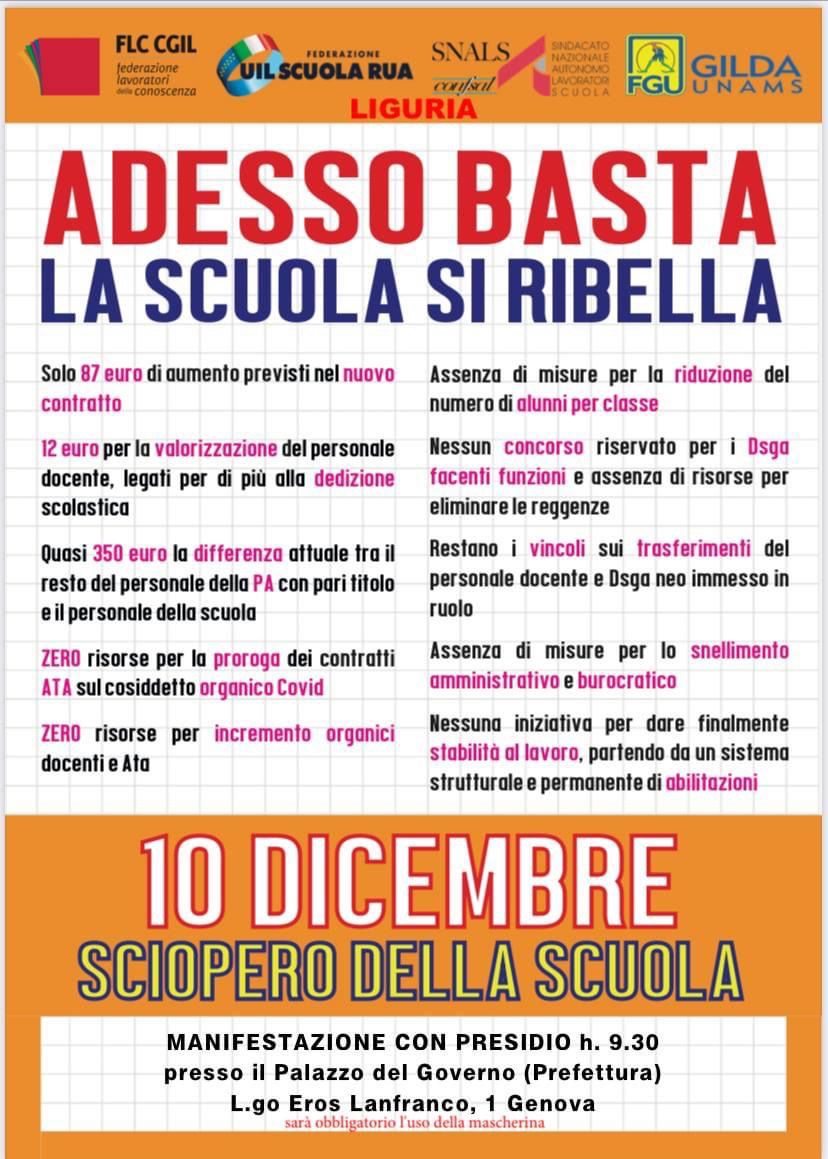 “Adesso basta la scuola si ribella”- Sciopero generale venerdì 10 dicembre.