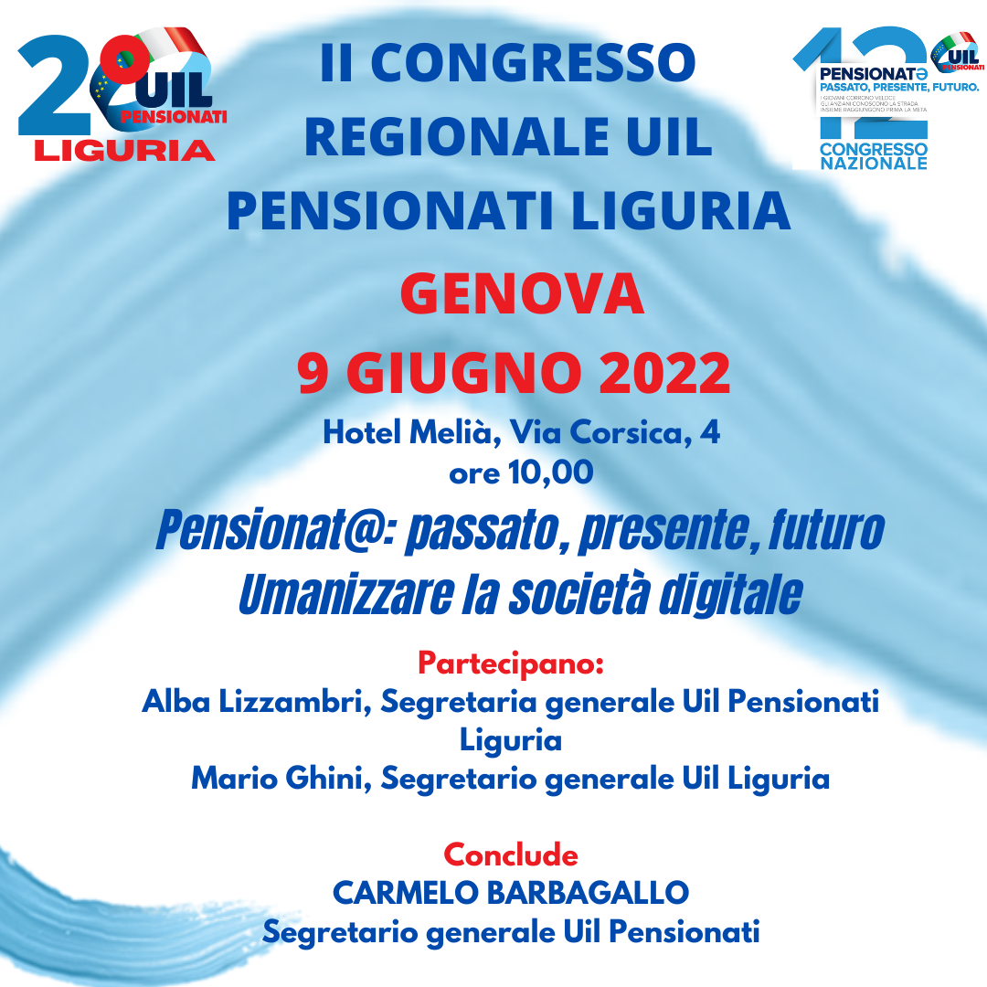 Giovedì 9 giugno il congresso regionale della Uil Pensionati Liguria