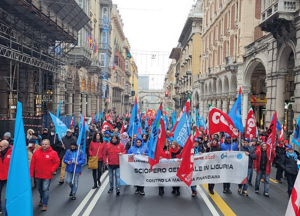 Sciopero generale in Liguria, il NO di Uil e Cgil alla manovra: “Servono più risorse per lavoratori e famiglie”.