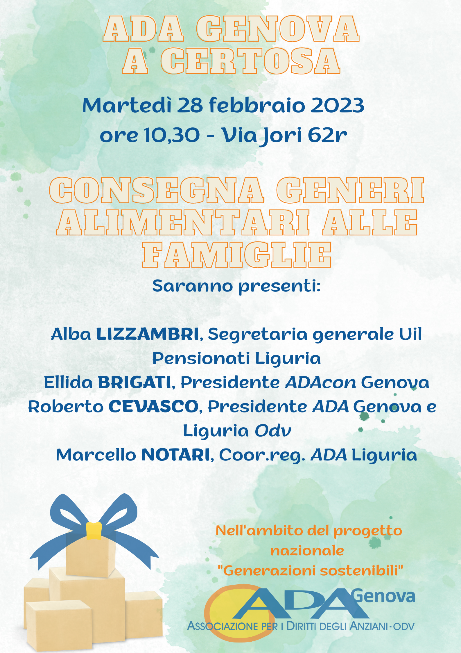 ADA Genova per Certosa. Consegna generi alimentari alle famiglie del territorio.