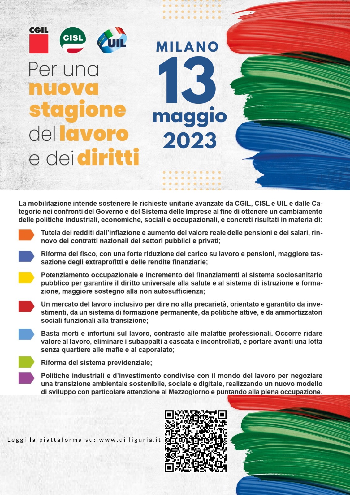 Uil Cisl Cgil Liguria a Milano il 13 maggio: “Per una nuova stagione del lavoro e dei diritti”.