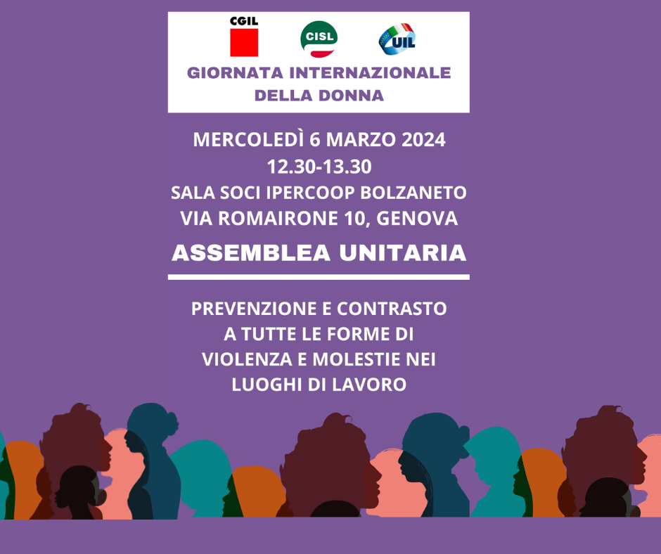 Assemblea unitaria in IPERCOOP a Bolzaneto: prevenzione e contrasto a tutte le forme di violenza e molestia nei luoghi di lavoro.