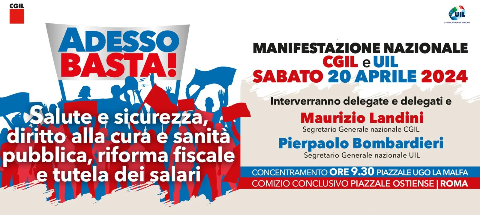 Adesso basta! Un migliaio dalla Liguria per Roma per la manifestazione nazionale indetta per il 20 aprile da Uil e Cgil.