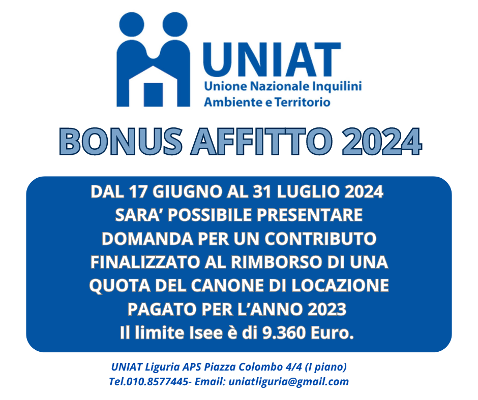 Bonus Affitto 2024:  Uniat ti aiuta nella compilazione della domanda dal 17 giugno al 31 luglio.