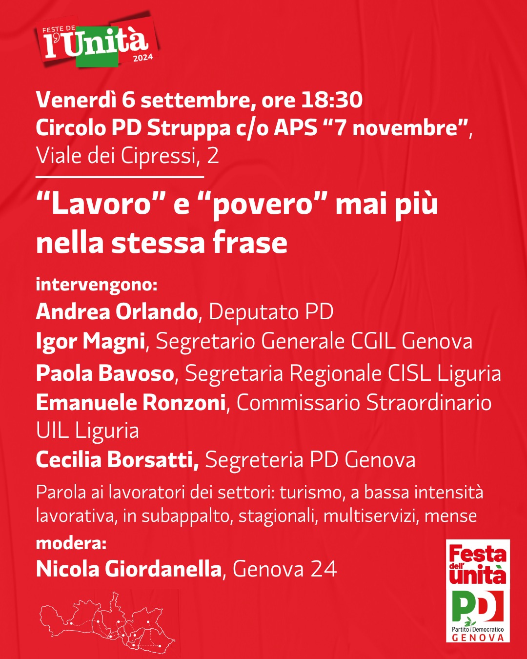 Feste dell’Unità 2024: il 6 settembre il commissario Ronzoni dialoga a Genova con il deputato PD Andrea Orlando